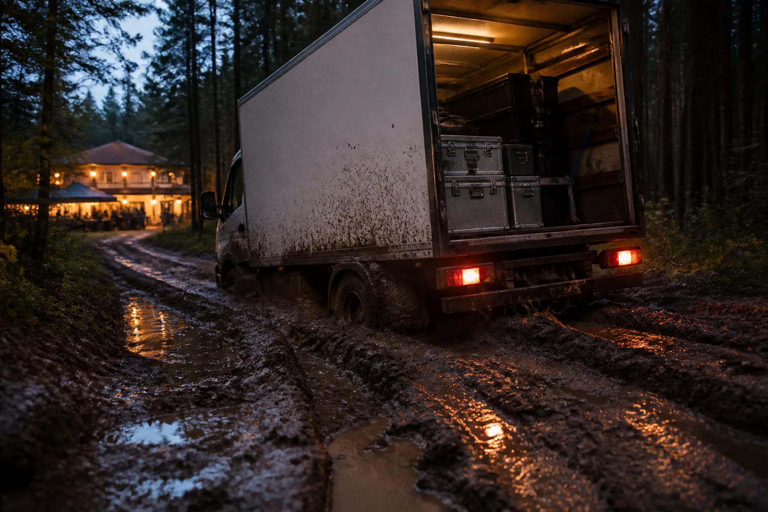 Zufahrts-Debakel: Der steckengebliebene Catering-Truck im Wald